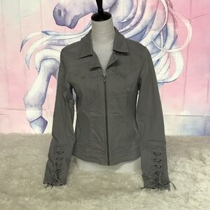Baccini Gray Jean Jacket with Lace-Up Sleeves